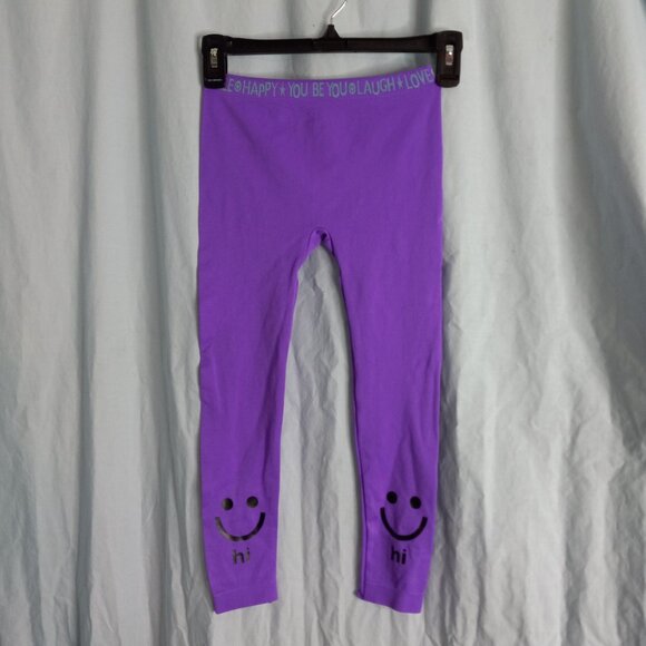 Little Miss Matched Size 8 10 M Leggings Girls Smile Hi Bye Face Purple NEW - Picture 2 of 7